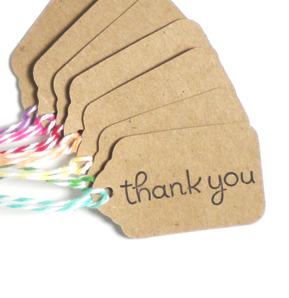 15 Recycled Thank You - You Pick the Color Twine Wedding Favor Tags on Kraft Brown - ECO FRIENDLY- Medium