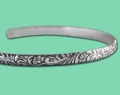 Sterling Cuff Bracelet - Dainty Floral 4mm - Sterling Silver