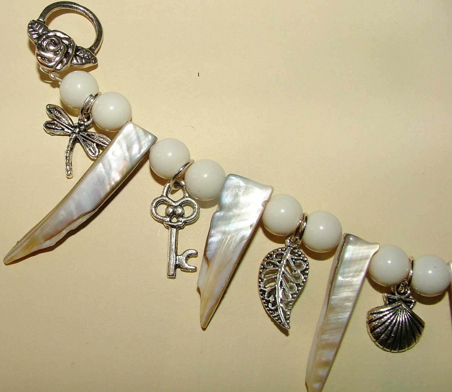 Ivory and Shell Swarovski Crystal Pearl Charm Bracelet 8mm Pearls