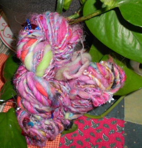 Handspun Yarn, Handspun Art Yarn, Passion, 32 yards