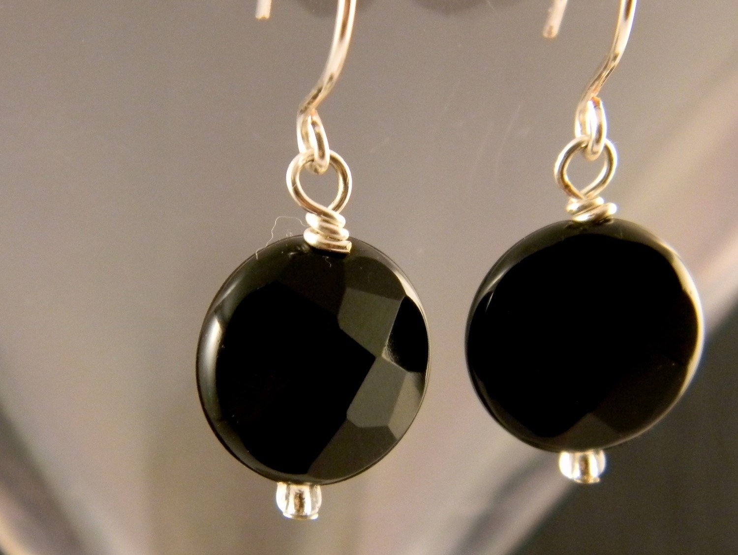 Faceted Black Onyx Disc Earrings