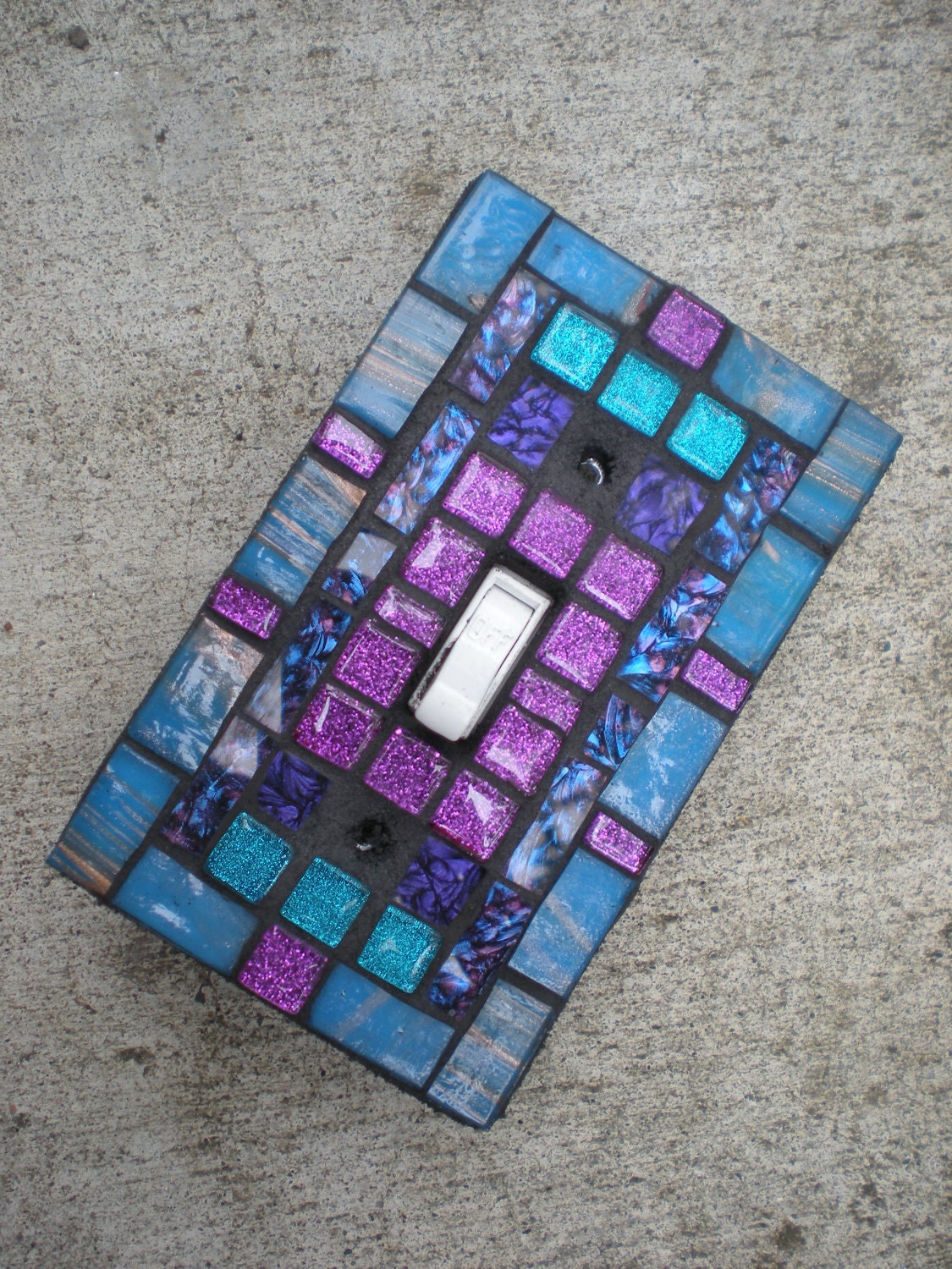 Mosaic Light Switch Cover - Turquoise, Teal and Purple Glass Switchplate
