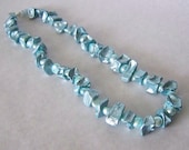 Necklace Freshwater Pearls Organic lightweight Potato Beads Baby Blue Ocean Metalic