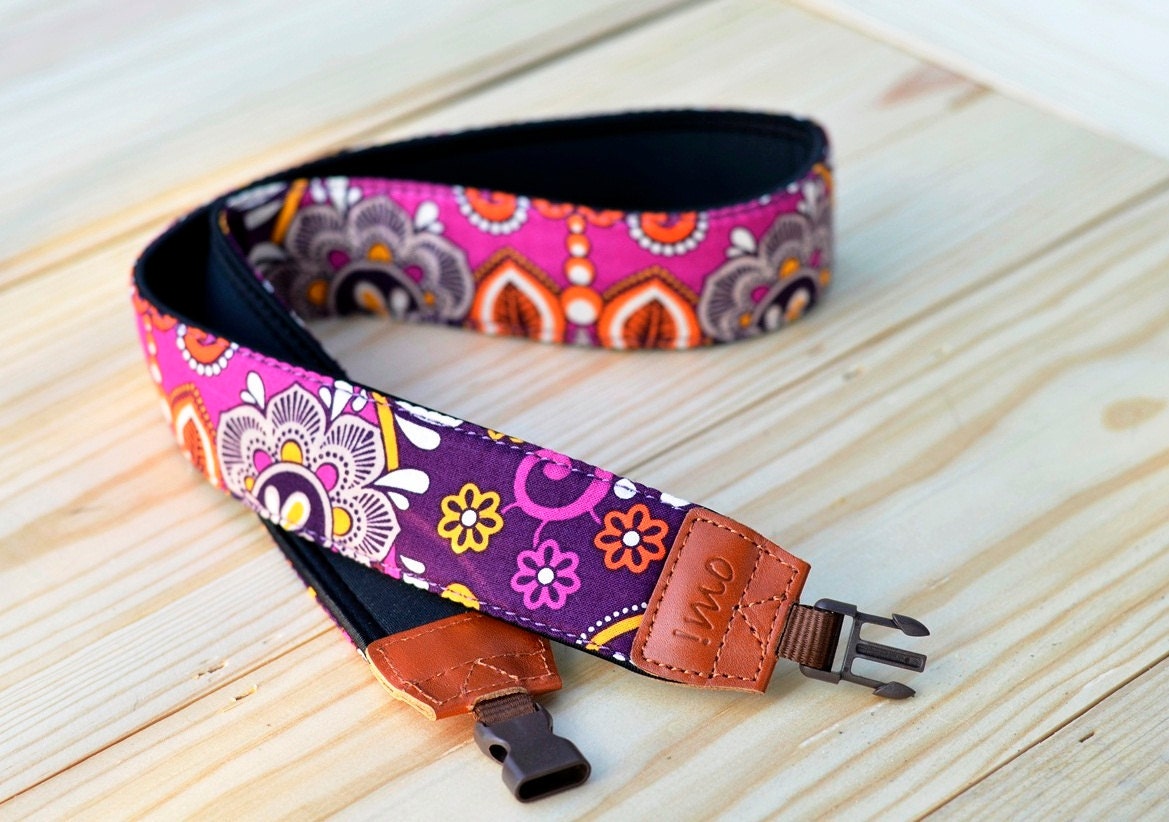 Purple Damask Camera Strap for DSLR / SLR Quick Release