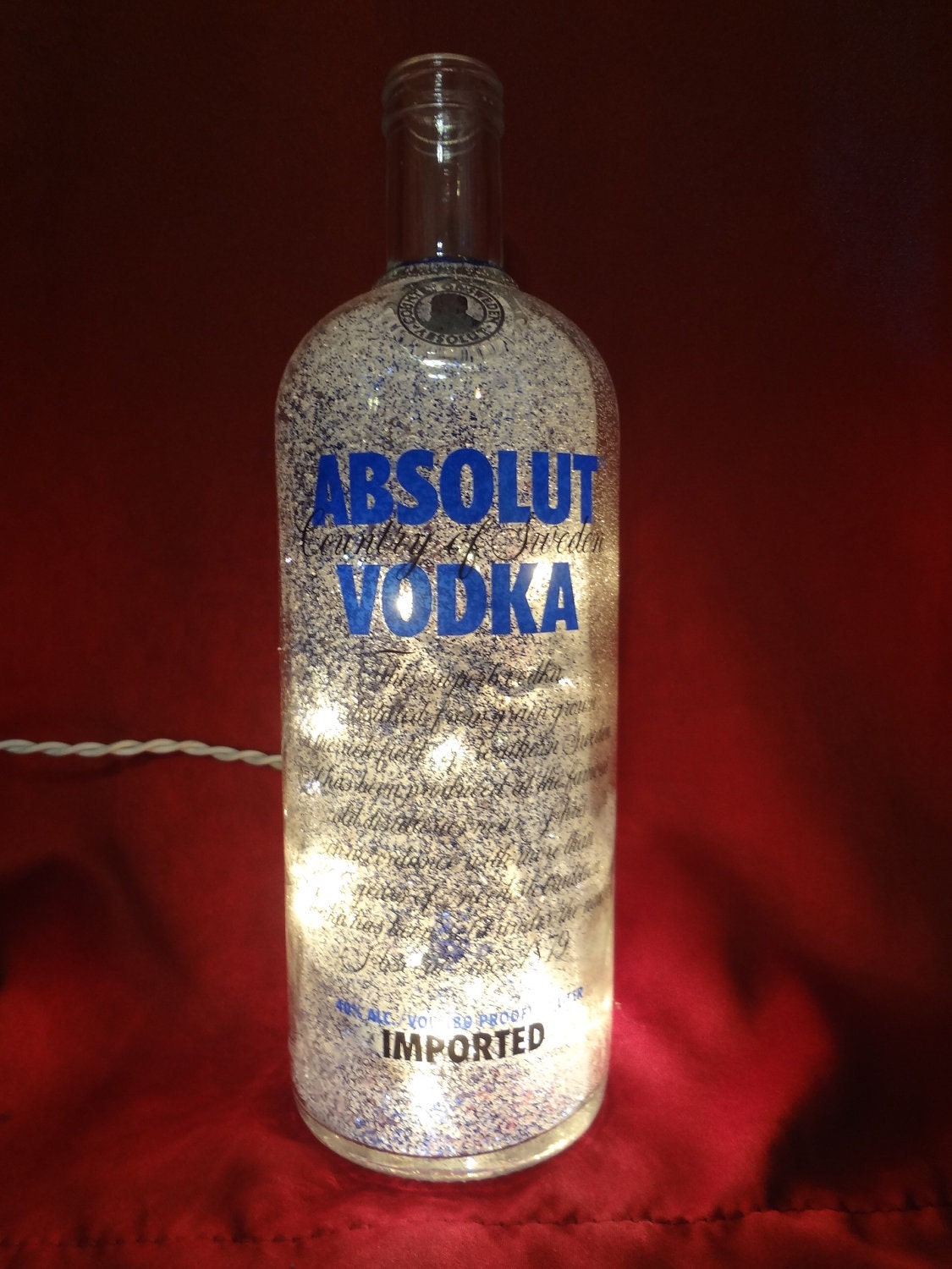 Absolute Vodka Bottle Lighted Decorated Blue Glitter by Teresa214