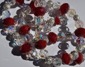 Red Velvet Crystal Necklace and Earrings