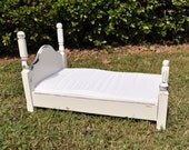 Princess Lylah's Bed Antiqued Finish in Cream Newborn Photography Prop with Mattress and Cover
