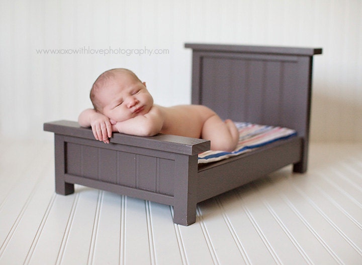 Newborn Photography Prop Bed Melted Chocolate with Mattress and White Cover