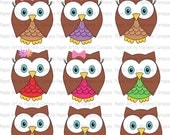 INSTANT DOWNLOAD - Owls Girls & Boys Digital Clip Art, digital images, scrapbooking, Embroidery, embellishment, Personal and Commercial use