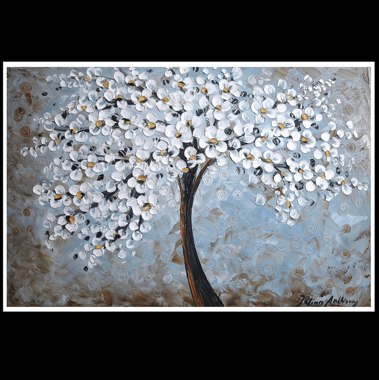 original white blossoms Tree Impasto super thick textured abstract painting from Jolina,,fantastic style,unique oil painting