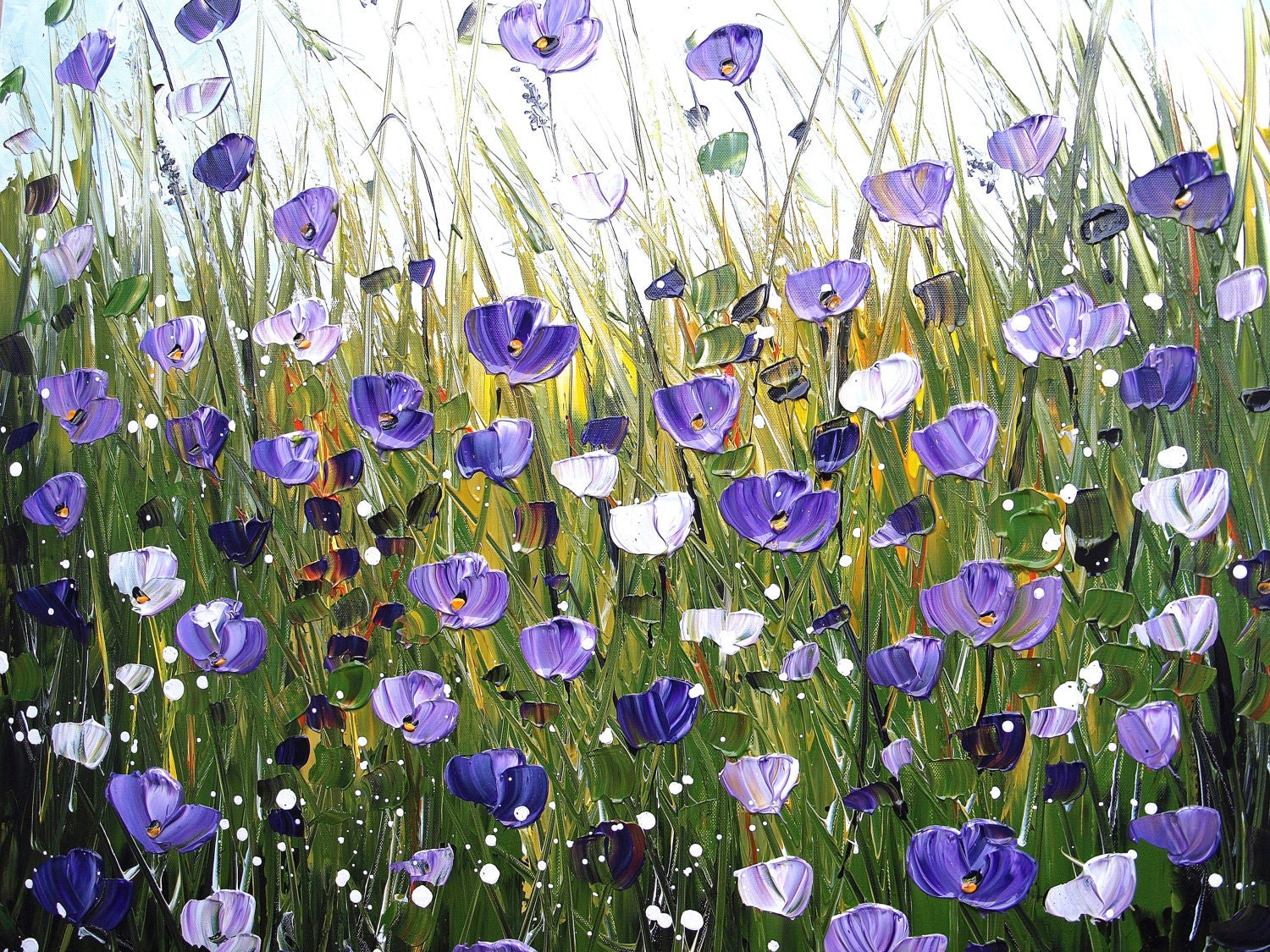 36"x36" original wilde white,violet textured poppis from listed artist jolina anthony gallery back wrap stretched canvas