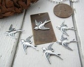 CLOSEOUT - 12 Pack of Silver Plated Brass Bird Charms.  West Facing/Flying.