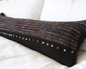 Throw Pillow black red pink graphite beads stone large long handmade handwoven unique michigan american