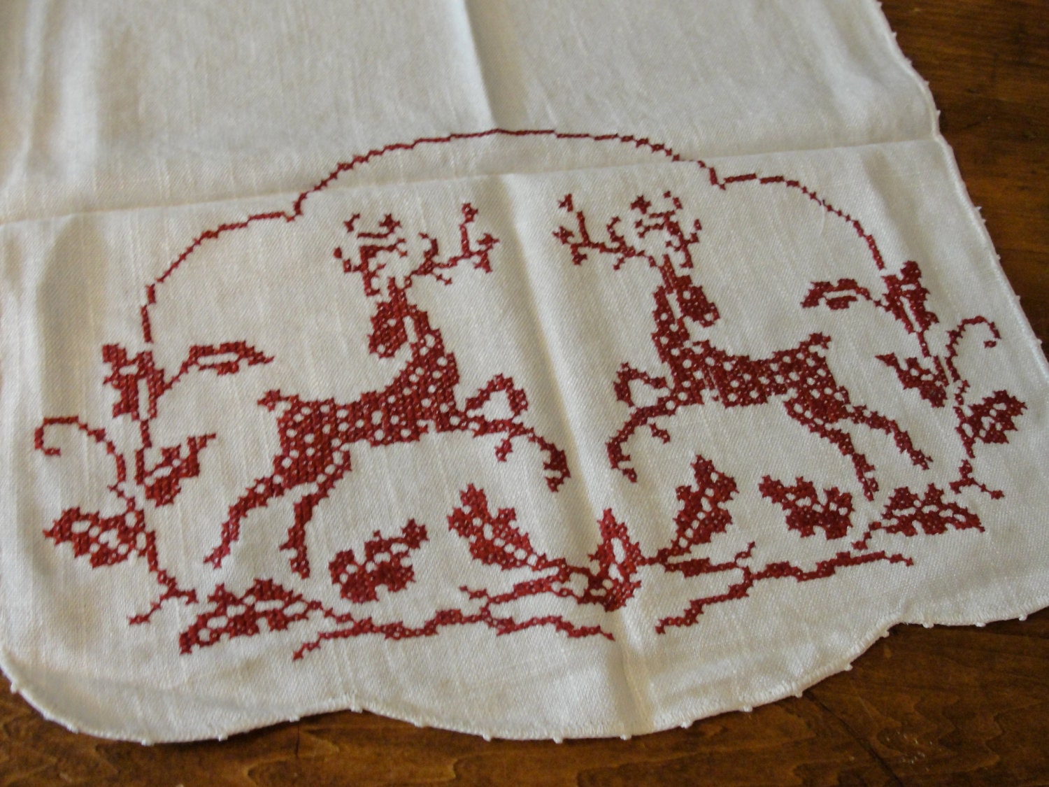Trio of Hand Embroidered Vanity or Dresser Scarves
