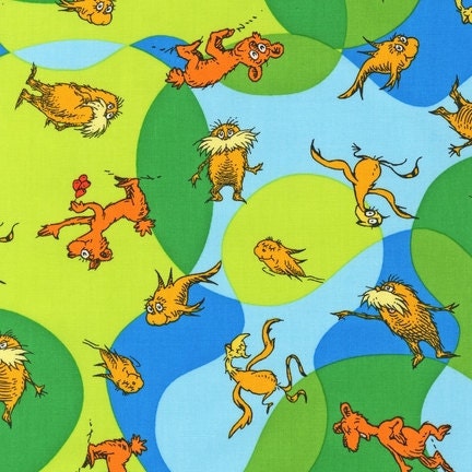 The Lorax Organic Fabric by Dr. Seuss- Truffula Creatures in Bright- 1 yard SALE