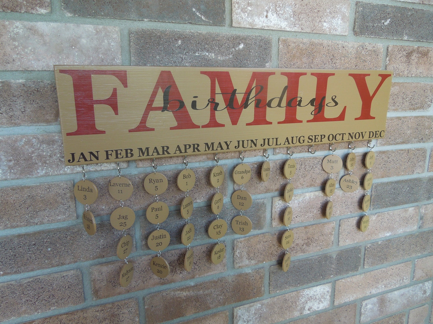 No Vinyl - Family Birthday Reminder Board Sign - Hand-Painted, Solid Wood, Completed Tags