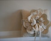 Custom order wedding ring pillow,Knit, felted cream swarovski crystals