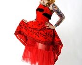 Vintage 1950s Red Velvet Embroidered Swing Dress XS