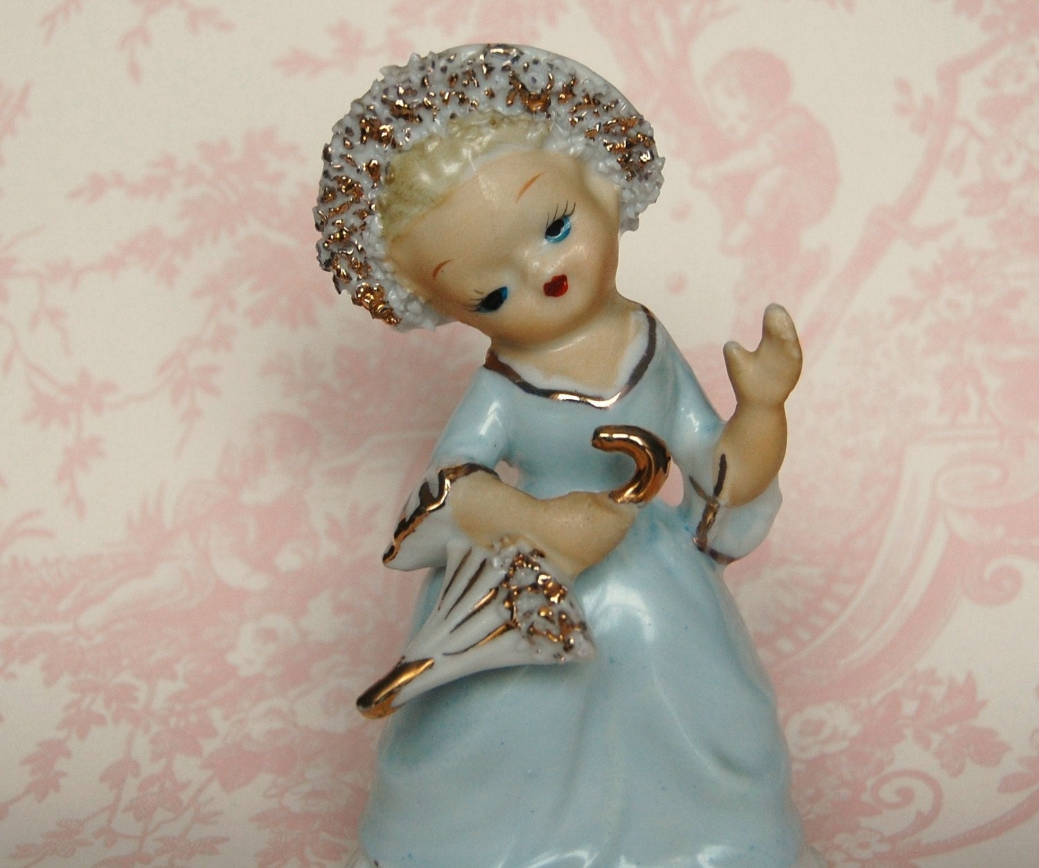 Vintage Porcelain Girl with Umbrella Figurine