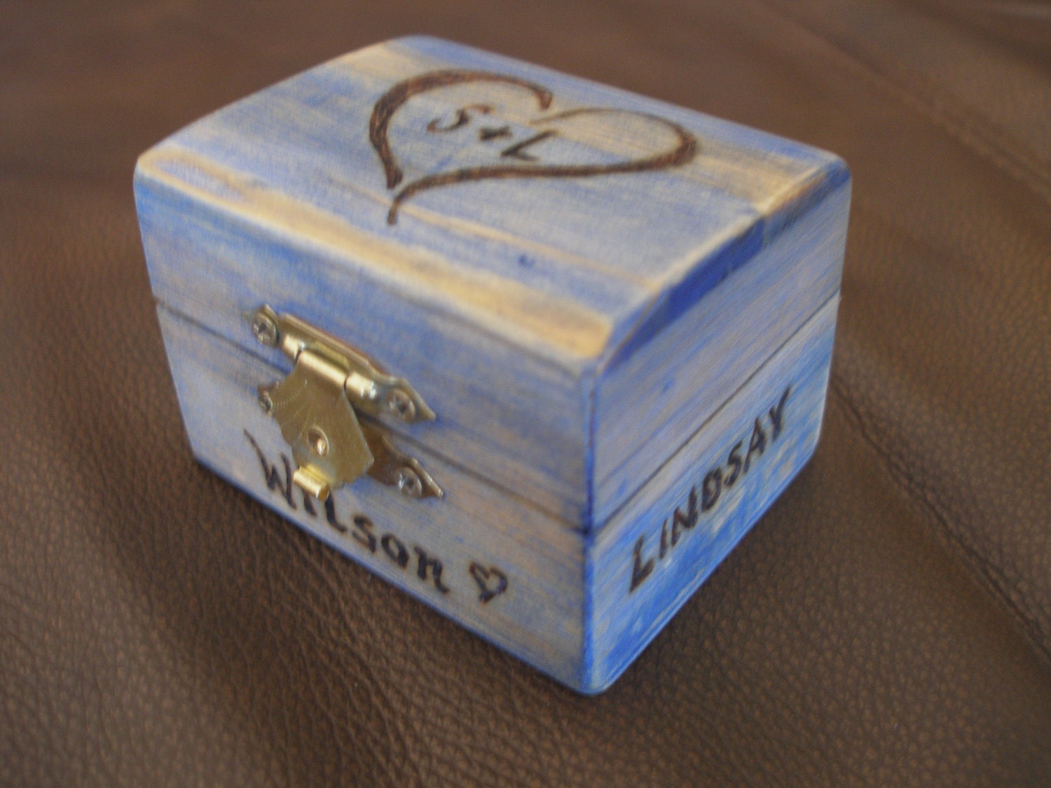 Handcrafted "Something Blue" Personalized "Mini" Ringbearers  Box....Rustic Wedding