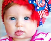 Big 4th of July Hair bow...Baby hairbow...hair bow for baby, toddler and big girls...patriotic hairbow...red, white, and blue...feather bow