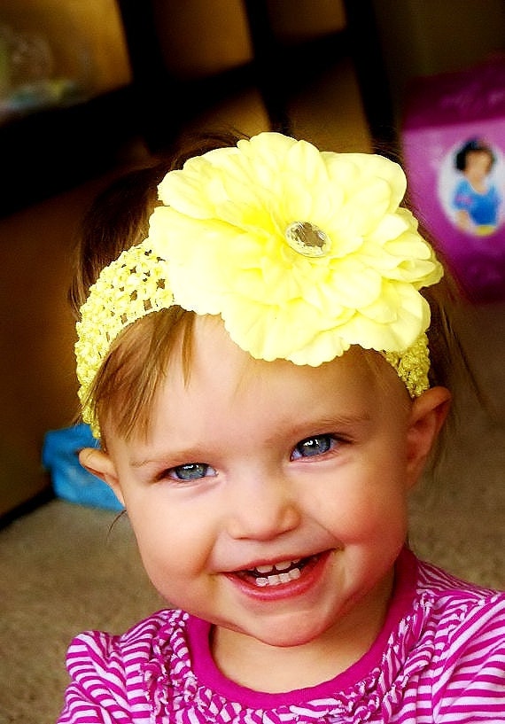 Yellow flower clip... baby Hair bow...cute infant hairbow,  great infant head band,   toddler bow , or  little girls hair bow