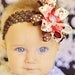 baby bow... brown and red ribbon flower...hair bow...infant headband ...a lovely hairbow for newborn, toddler and big girls