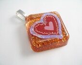 Heart Jewelry, Red Heart, Resin Necklace, Red, Resin Pendant, Gold Glitter - Handmade