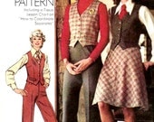 Vintage 70s Pants, Skirt, and Vest Sewing Pattern Simplicity 5206 Size 12 Petite 1970s vintage sewing pattern