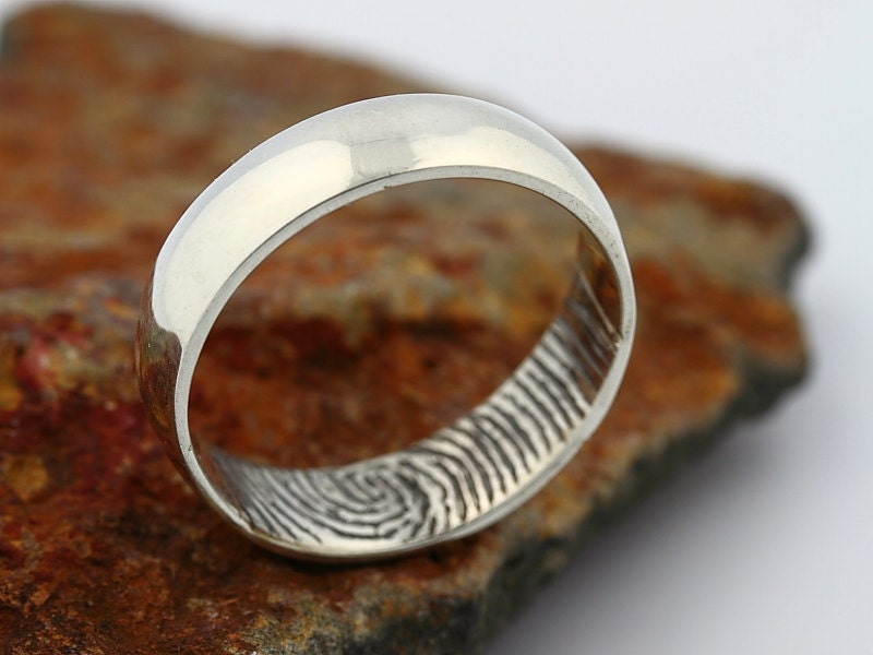 Custom Inner Fingerprint Ring - Sterling Silver Engraving Wedding Band- blackened,6mm