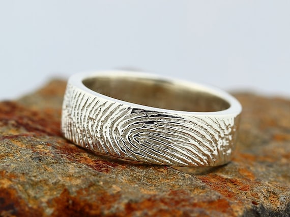 Your Custom Fingerprint Ring - Sterling Silver Engraving Wedding Band - non blackened,6mm, finger print