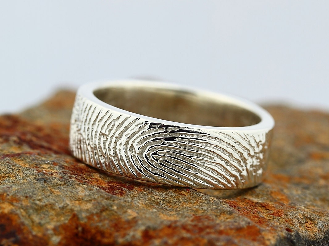 Your Custom Fingerprint Ring - Sterling Silver Engraving Wedding Band - non blackened,6mm, finger print