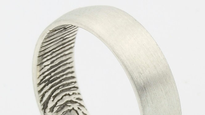 Custom Inner Fingerprint Ring - Sterling Silver Engraving Wedding Band-satin, black Rhodium highlight,6mm