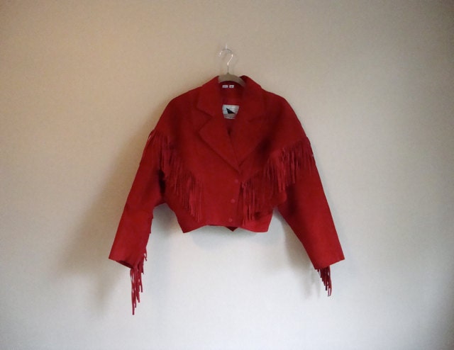 Red FRINGE Suede Jacket - CROPPED - Circa 80s - Rocker Vintage