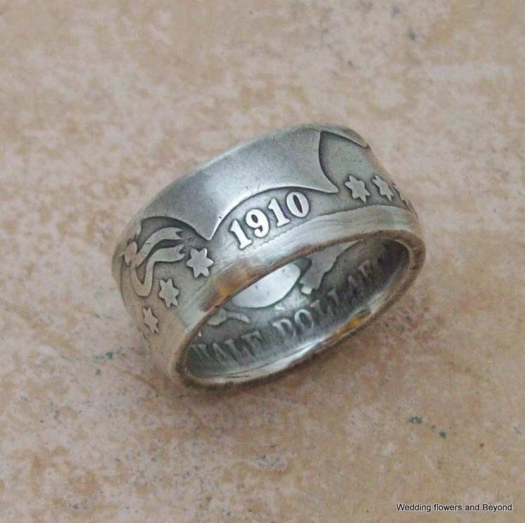 MeNS GiFT HaNDMaDe Silver Coin Ring 1910 Barber HaLF DoLLaR 90% Fine ...