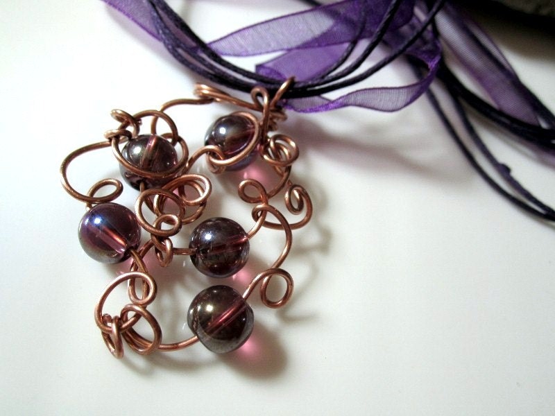 Twisted Silver Pendant with Purple Amber Crystals