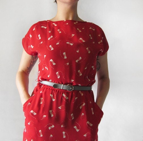 vintage red 80s pocket detail dress - medium