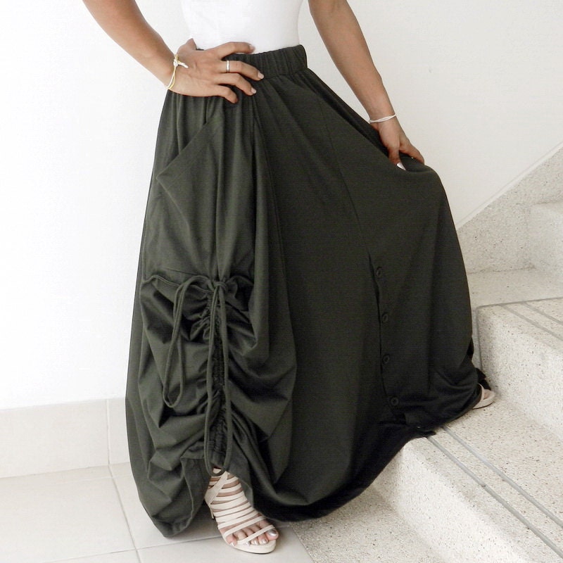Ladies Convertible Pant Or Skirt, Long and Comfy Green Cotton Jersey. From Thaisaket.