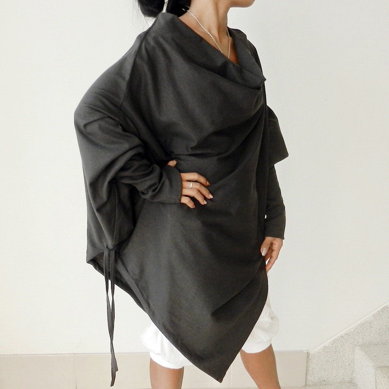 SALE30 % Off Ladies Charcoal Poncho Top,Long Sleeve,Sweater, Unique Styling,Cotton Jersey