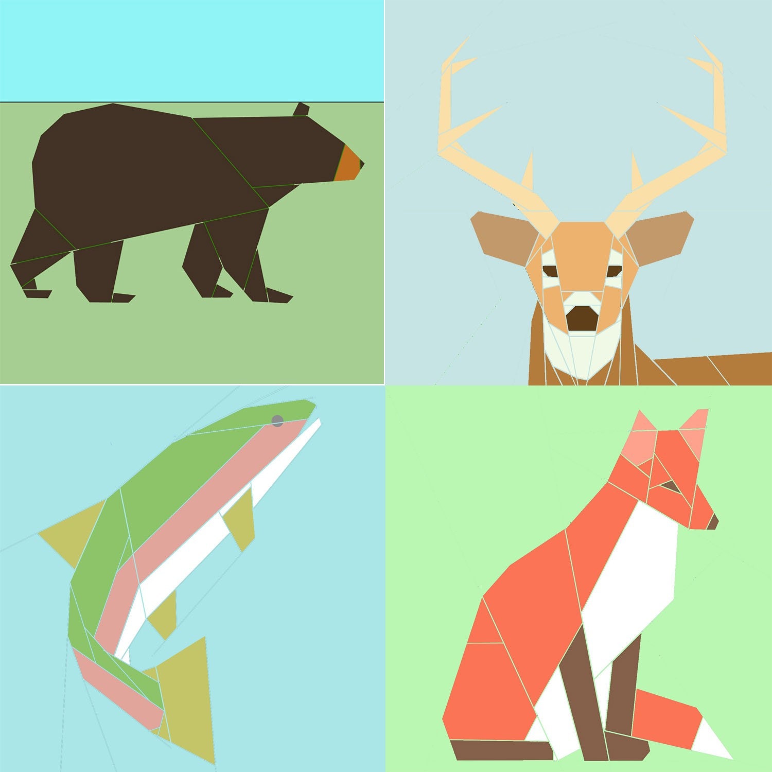 Set of 4 Wildlife paper-piecing patterns, PDF