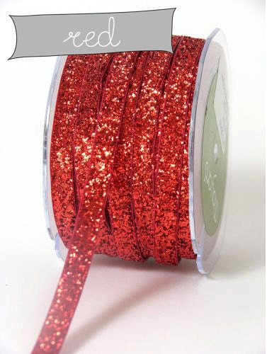 glitter velvet ribbon, red, 2 yards