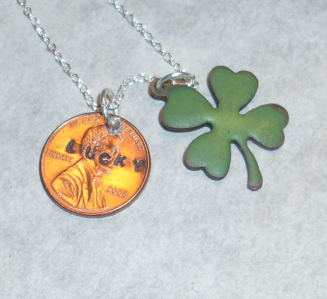 Lucky Penny and 4 Leaf Clover Necklace