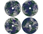 Recycled Repurposed Upcycled Painted CD as Abstract Art Coasters - Silver, Purple, Green & Blue Set of 4