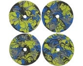 Repurposed Upcycled Recycled Hand Painted CD's Abstract Art or Drink Coasters- Glittery Blue Green & Black Set of 4