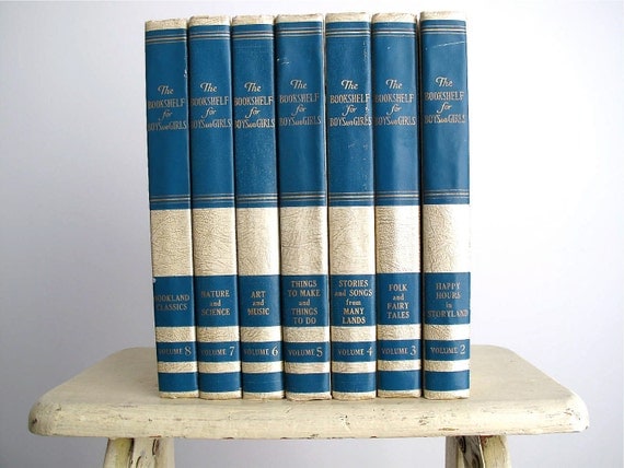 Childrens Book Series - Vintage Kids Book, Illustrated Nursery Rhymes, Blue Book Collection