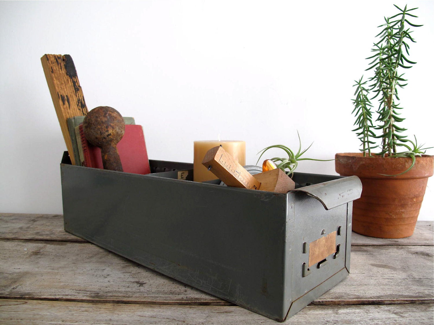 Vintage Metal Box - Metal Drawer - Organizer / Vintage Industrial Storage