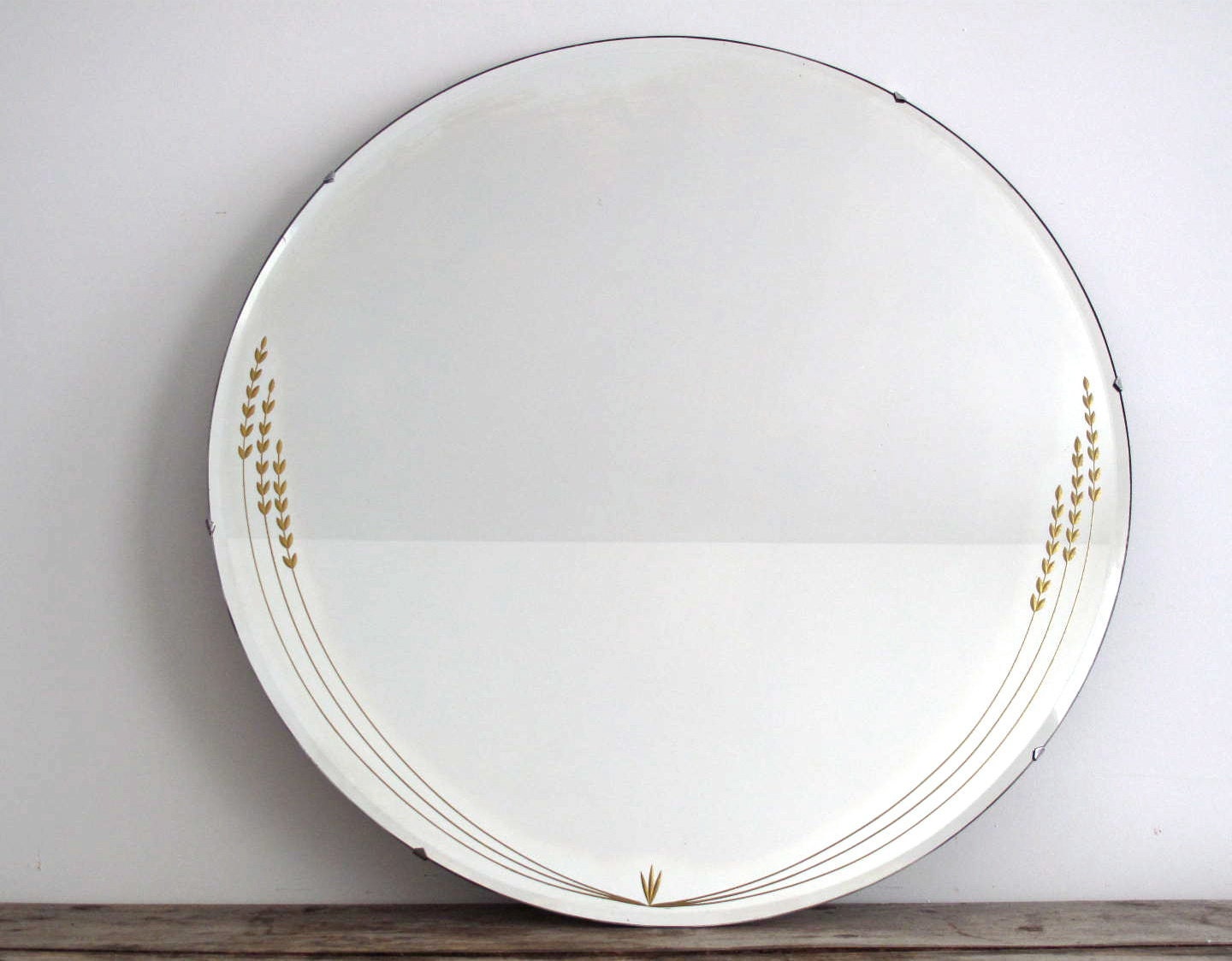 Vintage Wall Mirror - Round Mirror with Beveled Edge and Gold Detailing