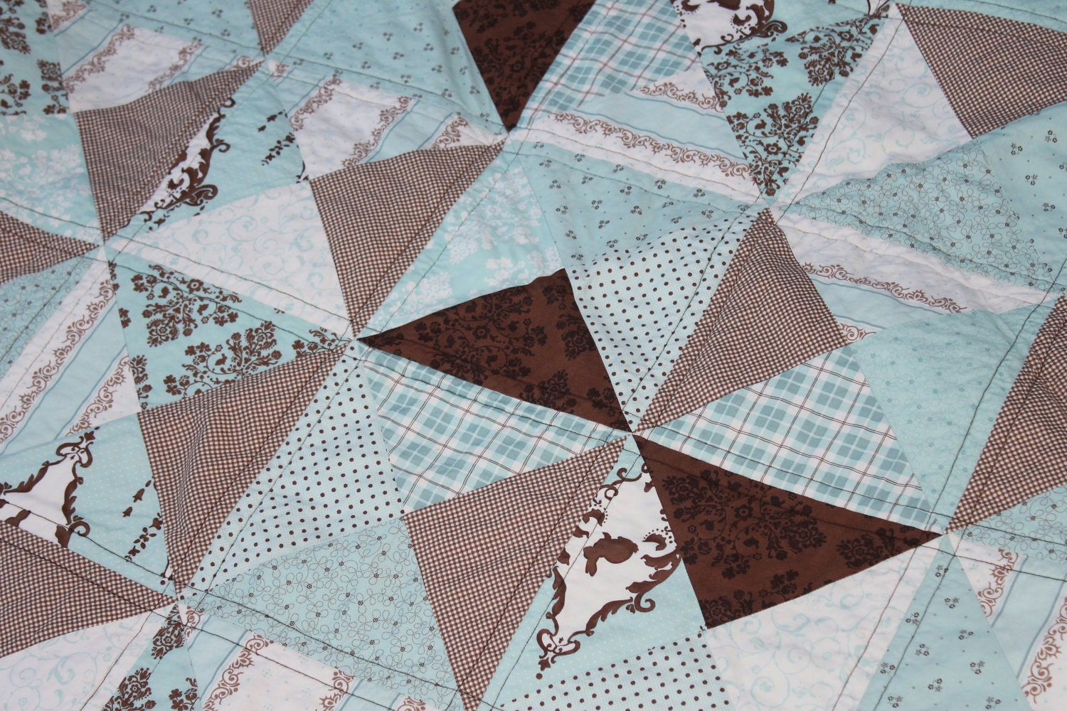 Patchwork Baby Quilt, Minky Backed, in shades of Blue and Brown
