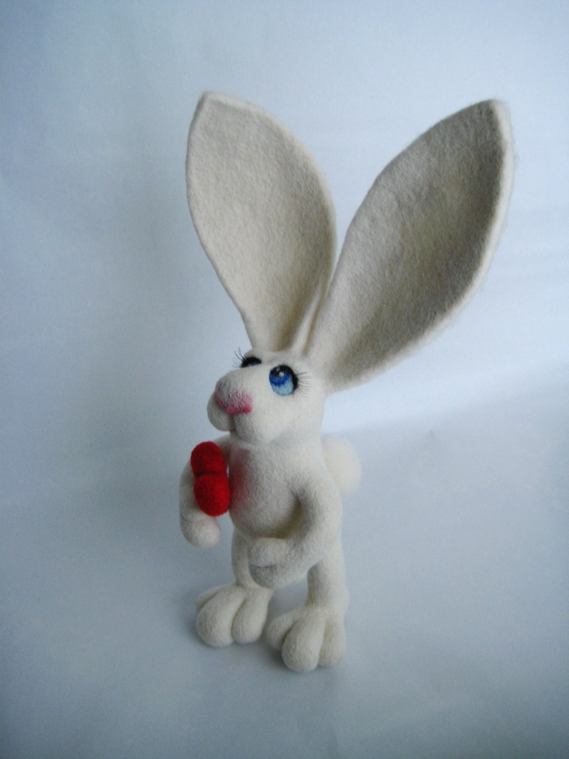 White rabbit with Valentine's heart - needle felted soft OOAK sculpture