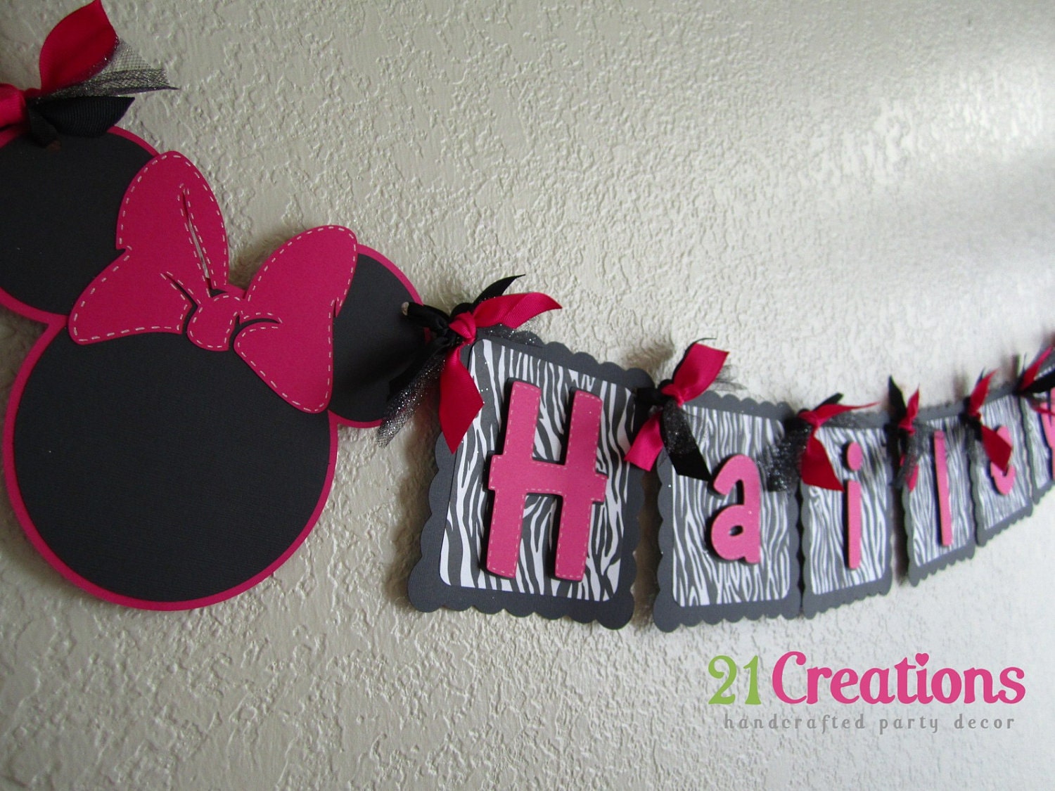 Minnie Mouse Name Banner - Zebra print Il_170x135